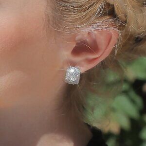 Radiant Bloom Huggie Hoop Earrings | CZ Pavé in Sterling Silver